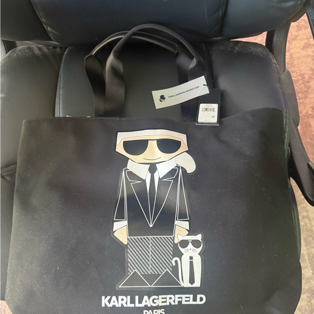 Karl Lagerfeld Black Tote with Graphic Character Print